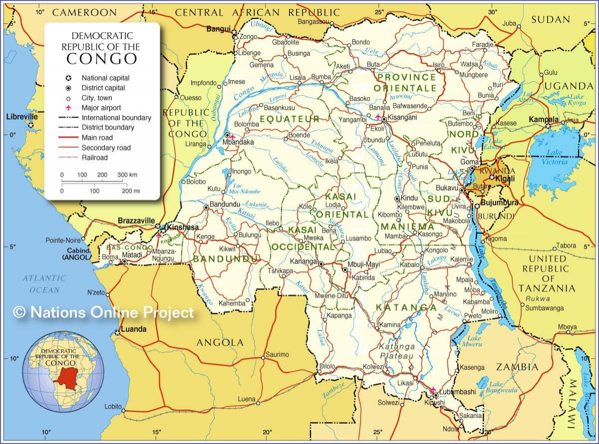 kart over den demokratiske republikken kongo